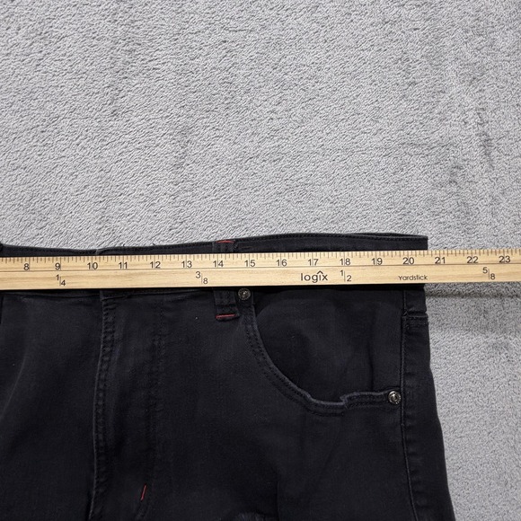 Makobi Denim Shorts Mens Measured 41x12 Black Distressed Biker Ribbed‎ Stretch - Picture 6 of 9